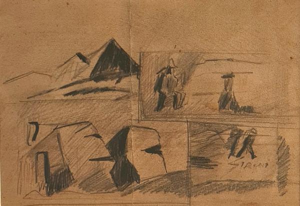 Mario Sironi Matite e matita grassa su carta riportato su cartoncino Asta n.30 | Gigarte