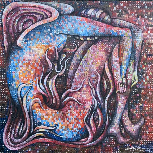 Mario Fontana Olio su tela tecnica mosaico Asta n.2 | Gigarte