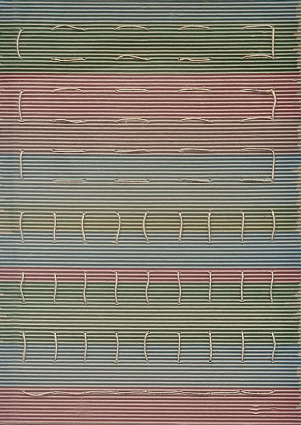 Paolo Masi Smalti e spago su cartone ondulato in teca in plexiglass Asta n.24 | Gigarte