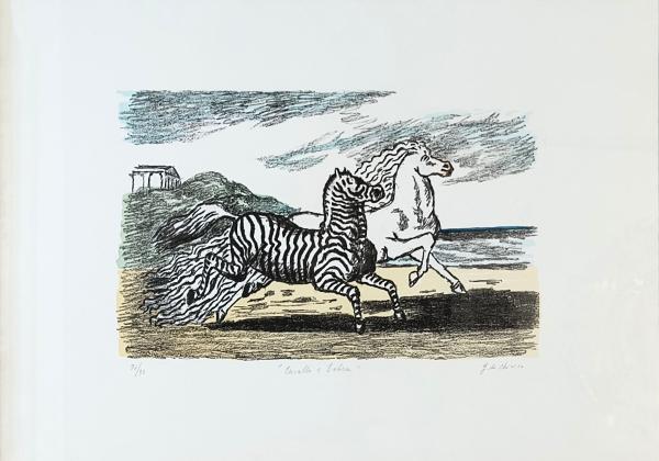 Giorgio De Chirico Litografia su carta a 5 colori prima versione esemplare P.A. Asta n.36 | Gigarte