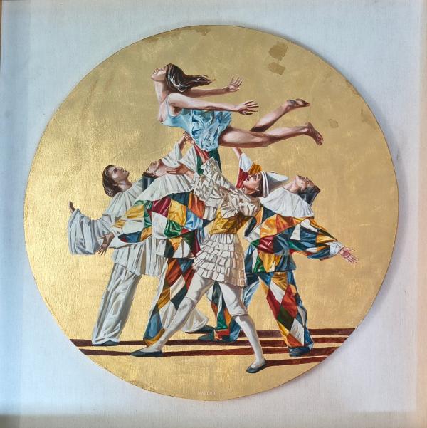Sergio Nardoni Olio su foglia d'oro su tavola tonda diam. 50cm con la cornice dim. 75cm x 75cm Asta n.38 | Gigarte